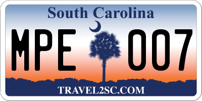 SC license plate MPE007