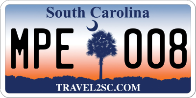 SC license plate MPE008