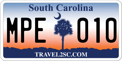 SC license plate MPE010