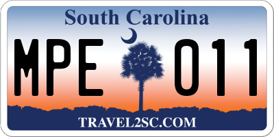 SC license plate MPE011