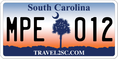 SC license plate MPE012