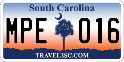 SC license plate MPE016