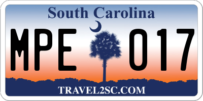 SC license plate MPE017
