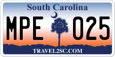 SC license plate MPE025