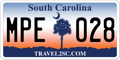 SC license plate MPE028