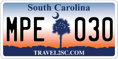 SC license plate MPE030