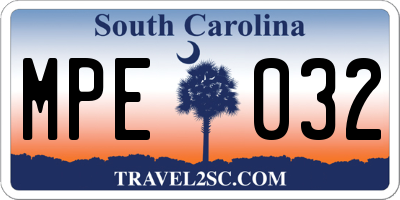 SC license plate MPE032