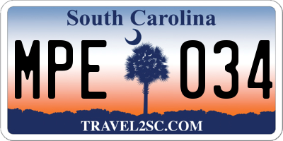 SC license plate MPE034
