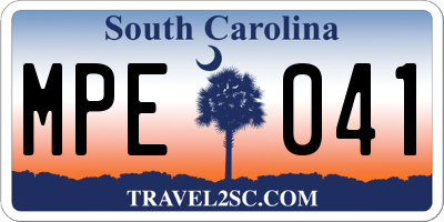 SC license plate MPE041