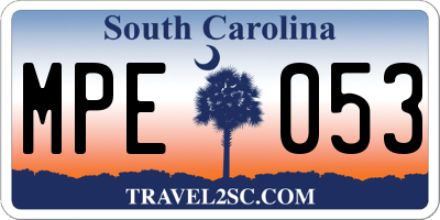 SC license plate MPE053