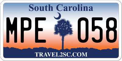 SC license plate MPE058