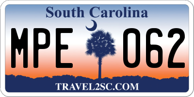 SC license plate MPE062