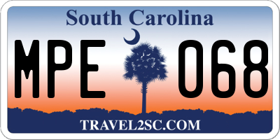 SC license plate MPE068