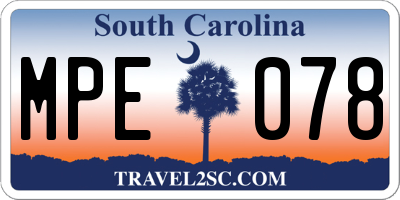 SC license plate MPE078