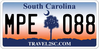 SC license plate MPE088
