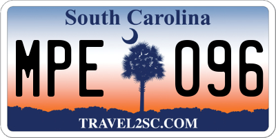 SC license plate MPE096