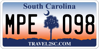 SC license plate MPE098