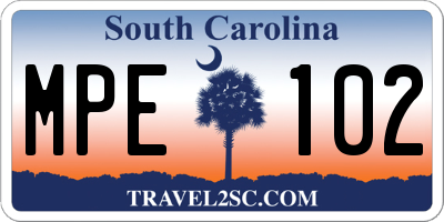 SC license plate MPE102