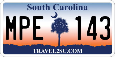 SC license plate MPE143