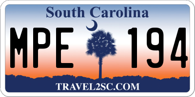 SC license plate MPE194