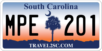 SC license plate MPE201