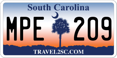 SC license plate MPE209