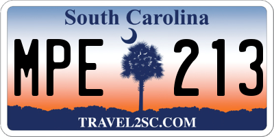 SC license plate MPE213