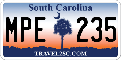 SC license plate MPE235
