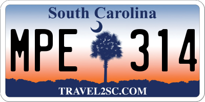 SC license plate MPE314