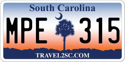 SC license plate MPE315