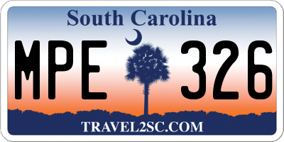 SC license plate MPE326