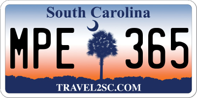 SC license plate MPE365