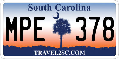SC license plate MPE378