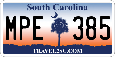 SC license plate MPE385