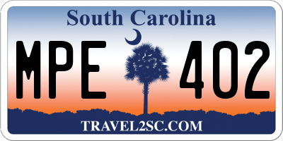 SC license plate MPE402