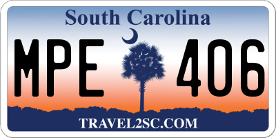 SC license plate MPE406