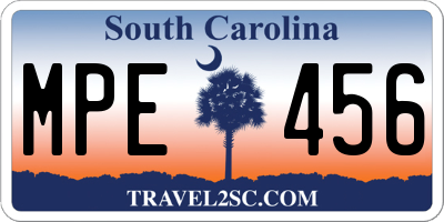 SC license plate MPE456