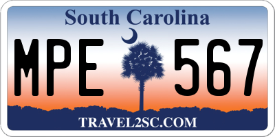 SC license plate MPE567