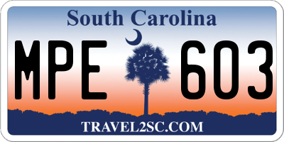 SC license plate MPE603