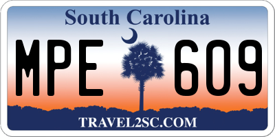 SC license plate MPE609