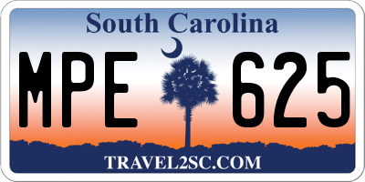 SC license plate MPE625