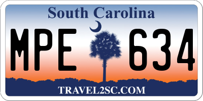 SC license plate MPE634
