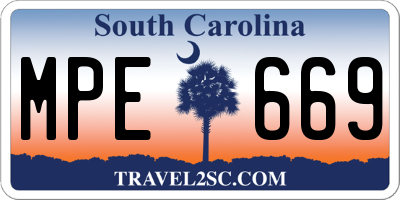 SC license plate MPE669