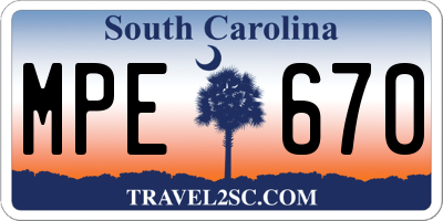 SC license plate MPE670