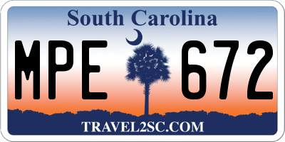 SC license plate MPE672