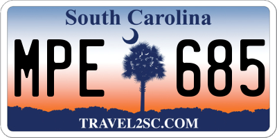 SC license plate MPE685