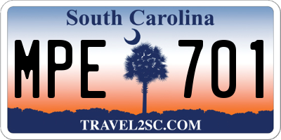 SC license plate MPE701