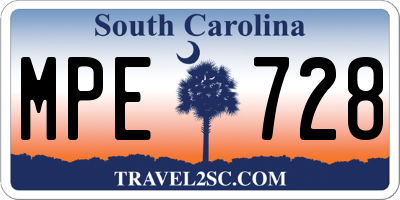 SC license plate MPE728