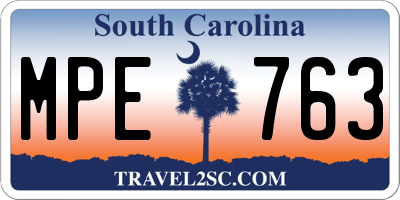SC license plate MPE763