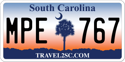 SC license plate MPE767
